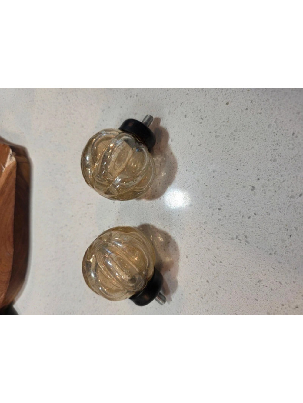 Pair of Vintage Amber Glass Pumpkin Drawer Knobs